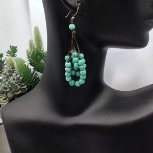 Fashion Turquoise Colored And Silvertone Native Style Earrings Boho Retro Dangle